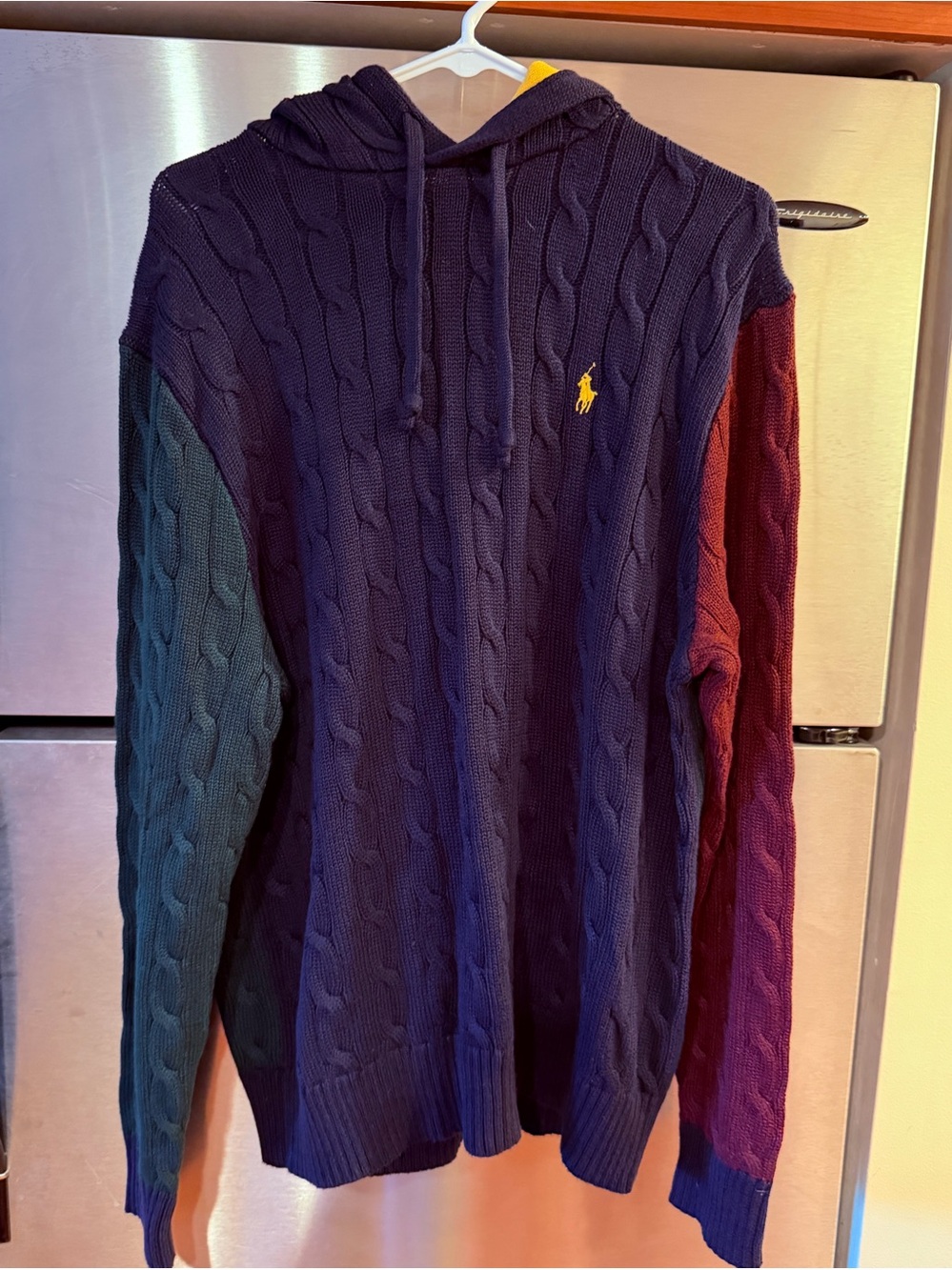 Men’s Polo colorblock cable knit hooded sweater size large